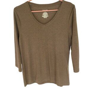 St John's Bay Long Sleeve Tee Pullover V-neck Cotton Women's Sz Medium in Brown
